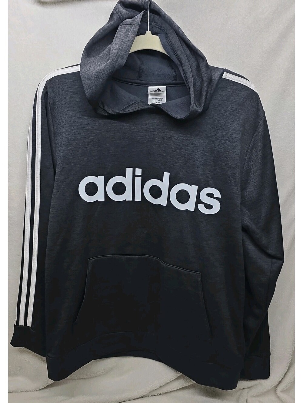 adidas Men's XL Hoodie 3 Stripe Pullover Black Sweatshirt Charcoal Gray Logo